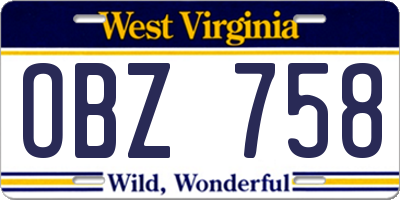 WV license plate OBZ758