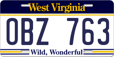 WV license plate OBZ763