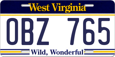WV license plate OBZ765