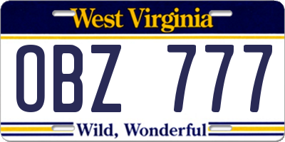 WV license plate OBZ777