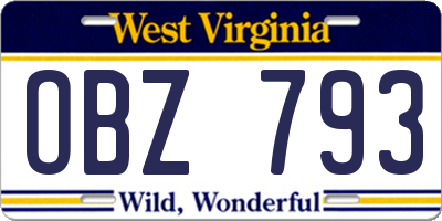 WV license plate OBZ793
