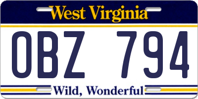 WV license plate OBZ794