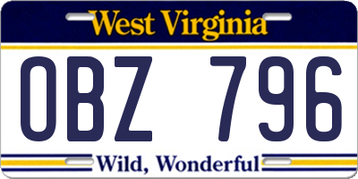 WV license plate OBZ796