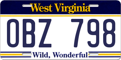 WV license plate OBZ798