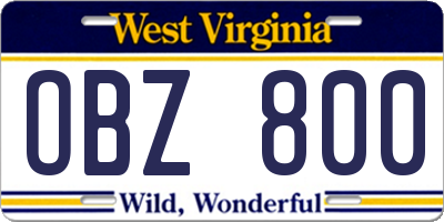 WV license plate OBZ800