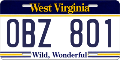 WV license plate OBZ801