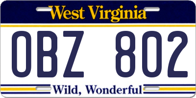 WV license plate OBZ802