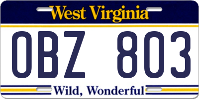 WV license plate OBZ803