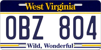 WV license plate OBZ804