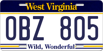WV license plate OBZ805
