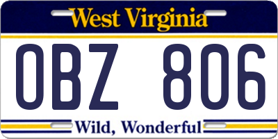 WV license plate OBZ806