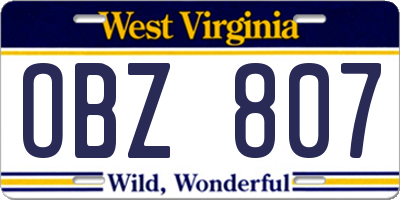 WV license plate OBZ807