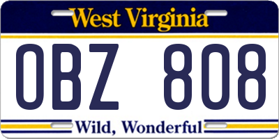WV license plate OBZ808