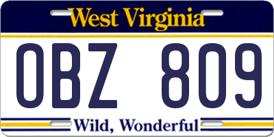 WV license plate OBZ809