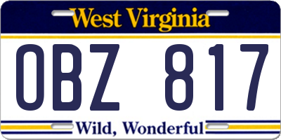 WV license plate OBZ817