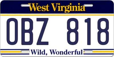 WV license plate OBZ818