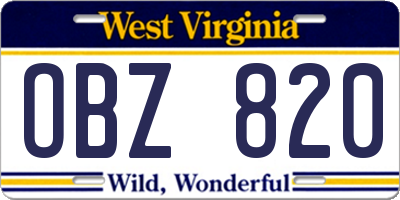 WV license plate OBZ820