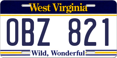 WV license plate OBZ821