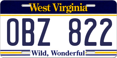 WV license plate OBZ822