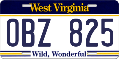 WV license plate OBZ825