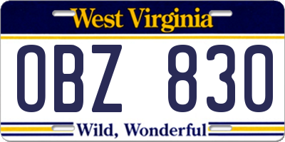 WV license plate OBZ830