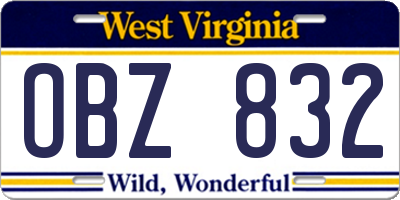WV license plate OBZ832
