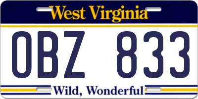 WV license plate OBZ833