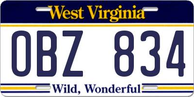 WV license plate OBZ834