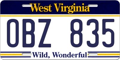 WV license plate OBZ835