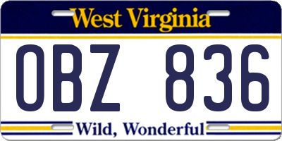 WV license plate OBZ836