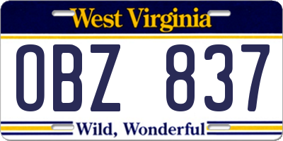 WV license plate OBZ837