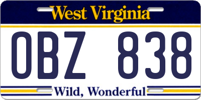 WV license plate OBZ838