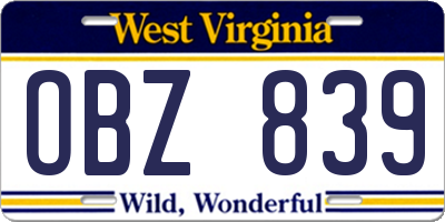 WV license plate OBZ839