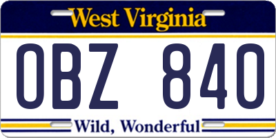 WV license plate OBZ840