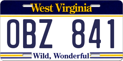WV license plate OBZ841