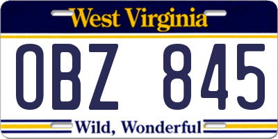 WV license plate OBZ845