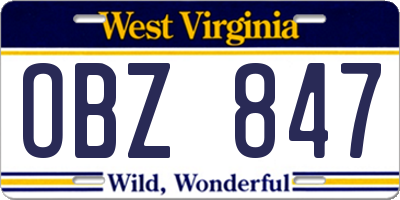 WV license plate OBZ847