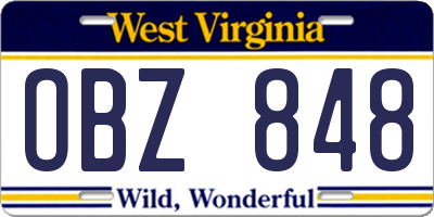 WV license plate OBZ848