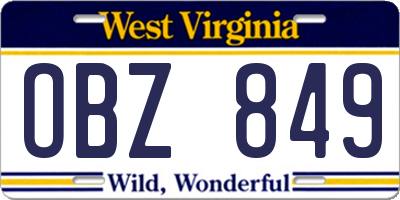 WV license plate OBZ849