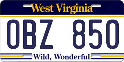 WV license plate OBZ850