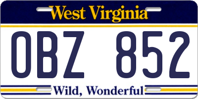 WV license plate OBZ852