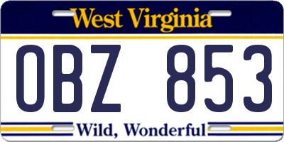 WV license plate OBZ853