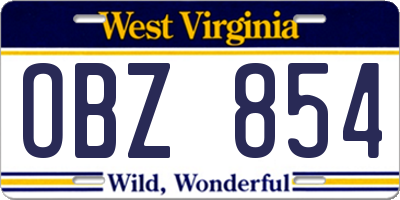 WV license plate OBZ854