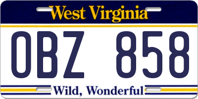 WV license plate OBZ858