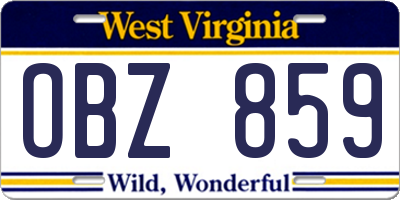 WV license plate OBZ859