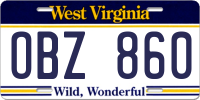 WV license plate OBZ860