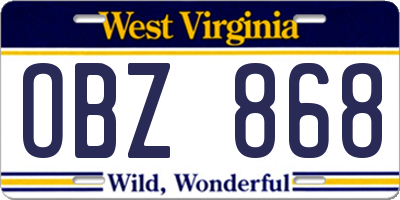 WV license plate OBZ868
