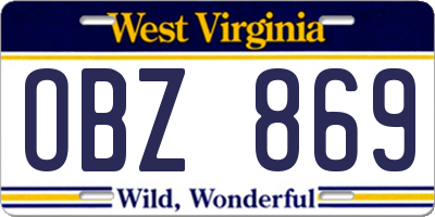 WV license plate OBZ869