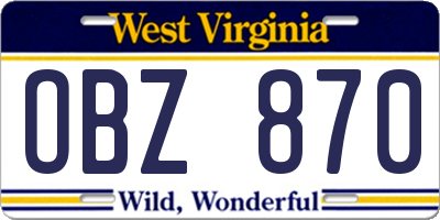 WV license plate OBZ870