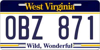 WV license plate OBZ871